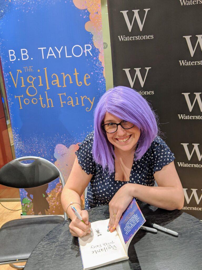The Vigilante Tooth Fairy author B.B. Taylor signs books at Waterstones