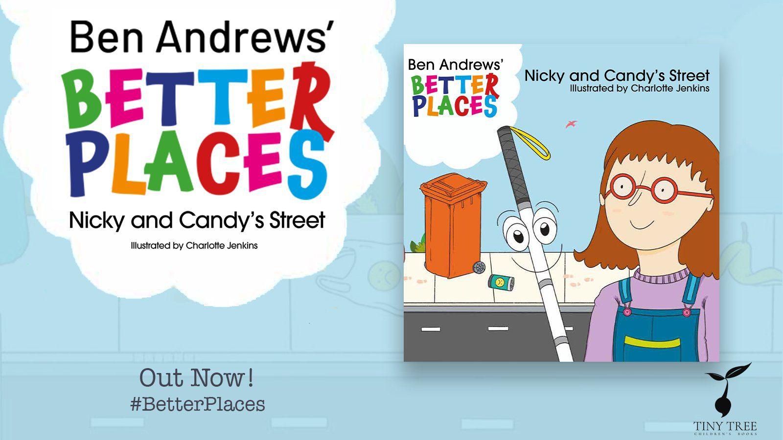 Promotional graphic for Nicky and Candy's Street a children's book about disabled people