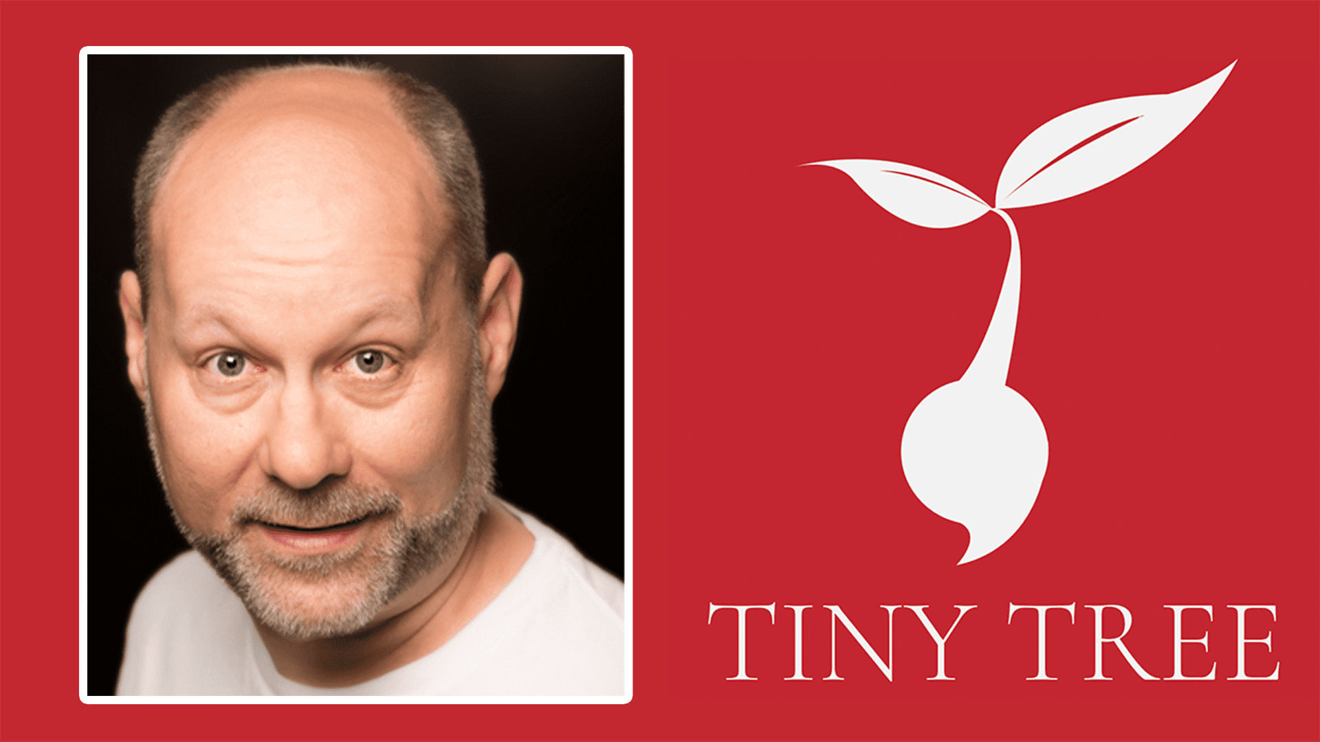 Author Ian billings with the Tiny Tree logo on a red background.
