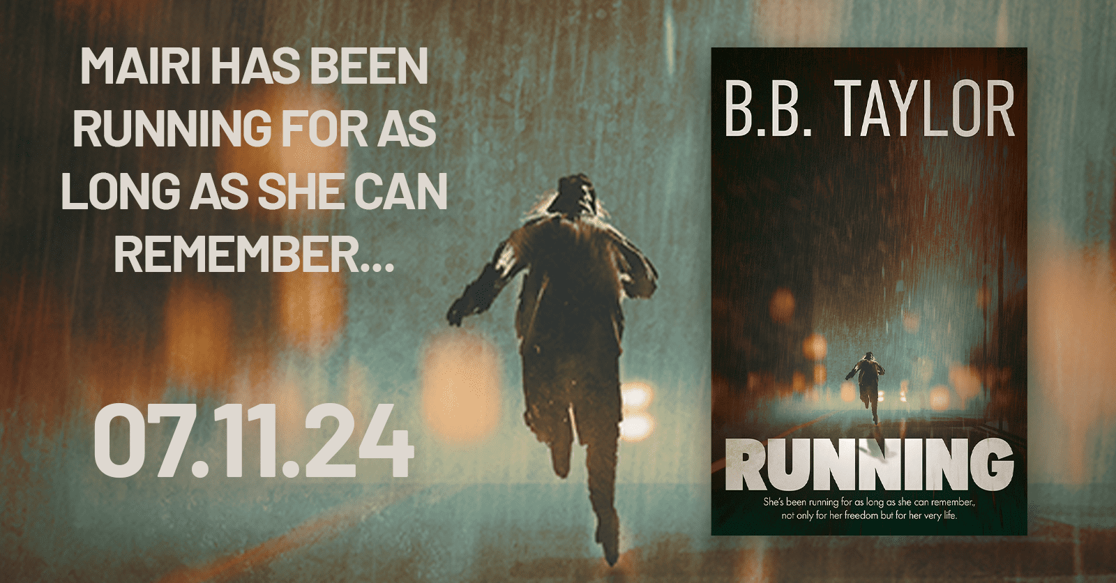 Horizontal promotional graphic of Running by B.B. Taylor